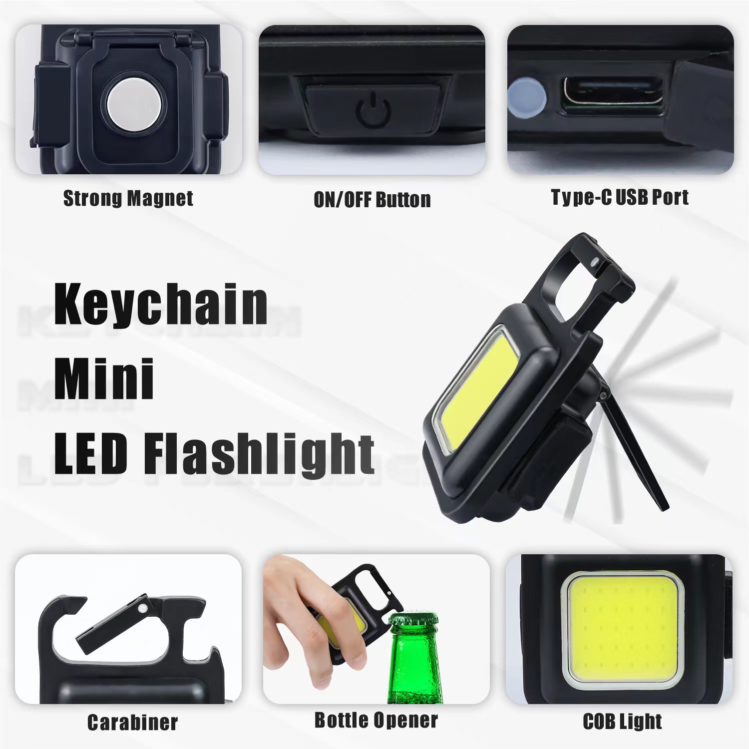 Multifunctional Mini Glare COB Keychain Light USB Charging Emergency Lamps Strong Magnetic Repair Work Outdoor Camping Light