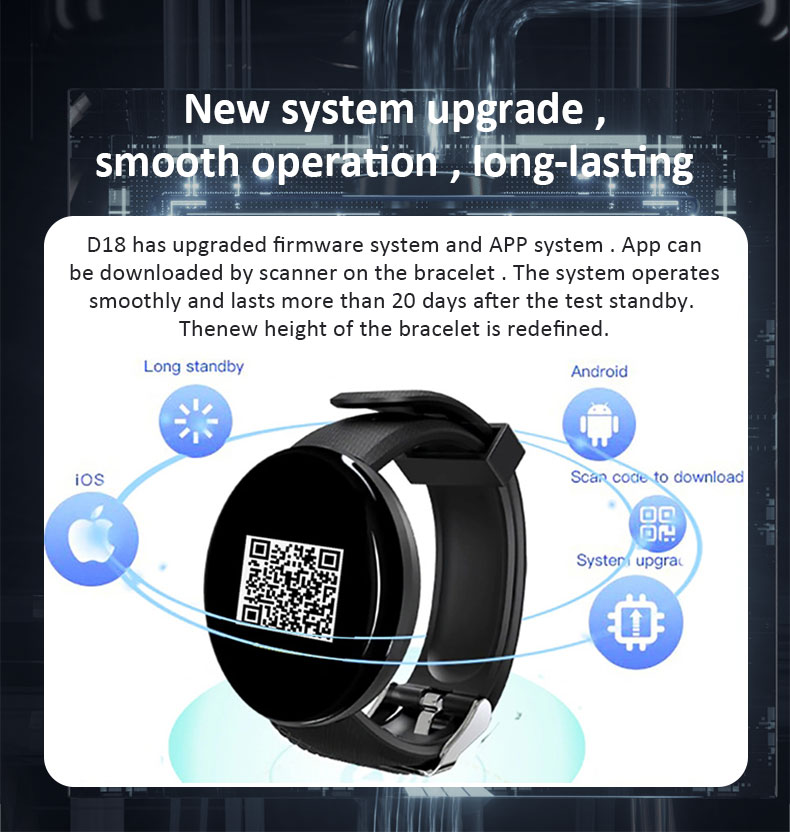 D18 smart Bracelet color round screen heart rate blood pressure sleep monitor walking exercise fitness smart Watch