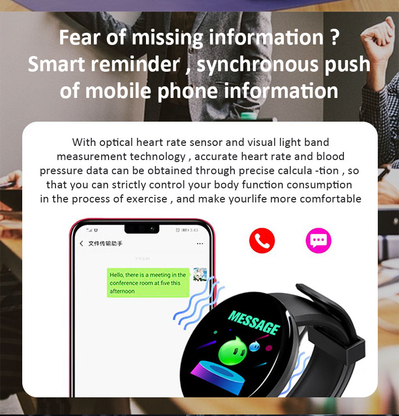 D18 smart Bracelet color round screen heart rate blood pressure sleep monitor walking exercise fitness smart Watch