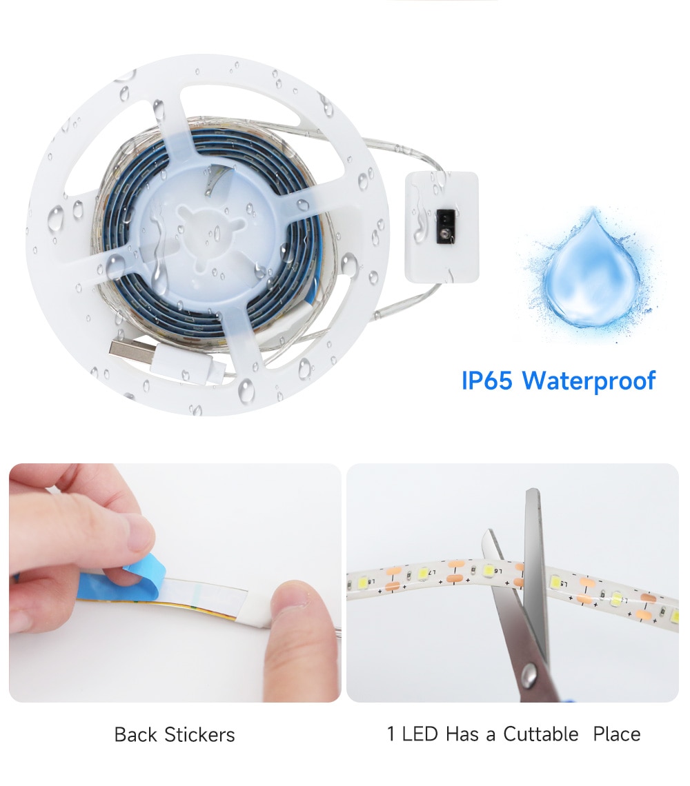Smart Lamp PIR Motion Sensor Hand Scan LED Night light USB LED Strip Waterproof Tape Bedroom Home Kitchen Wardrobe Decor