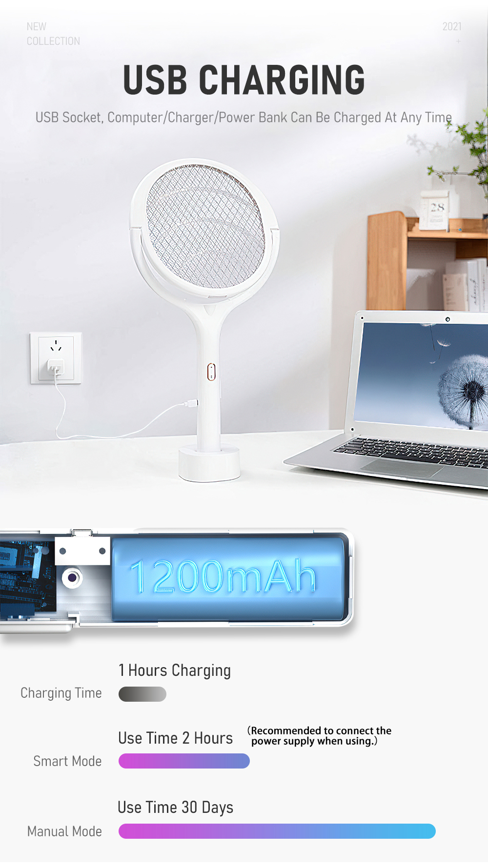 90 Degree Rotatable Mosquito Killer Lamp Electric shocker 365nm UV Light USB Charging Bug Zapper Trap Flies Summer Fly Swatter