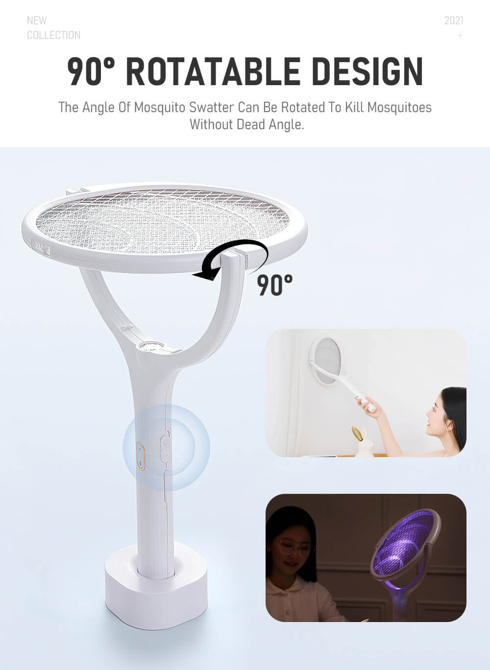 90 Degree Rotatable Mosquito Killer Lamp Electric shocker 365nm UV Light USB Charging Bug Zapper Trap Flies Summer Fly Swatter