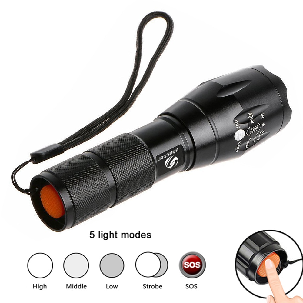 Super bright LED Flashlight Zoomable Torch 5 lighting modes Aluminum Alloy Camping Light Waterproof material