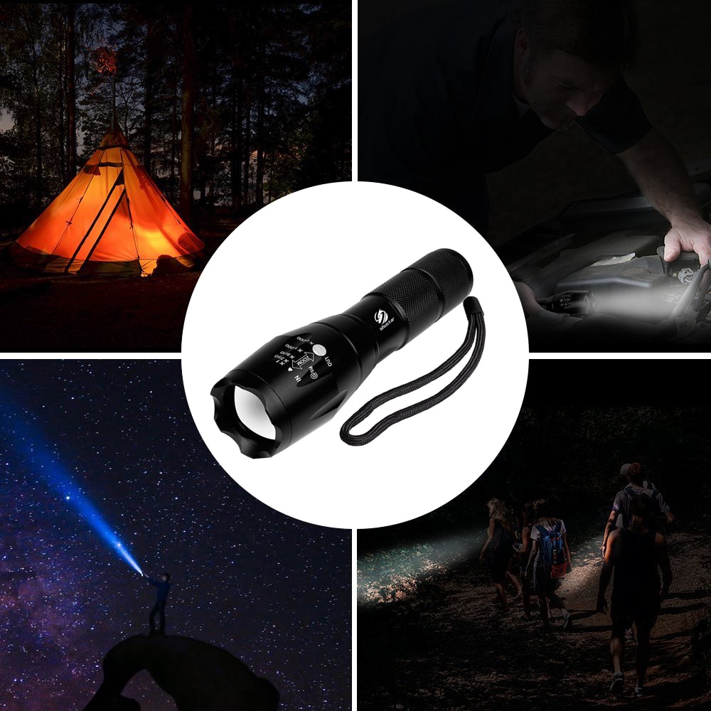 Super bright LED Flashlight Zoomable Torch 5 lighting modes Aluminum Alloy Camping Light Waterproof material
