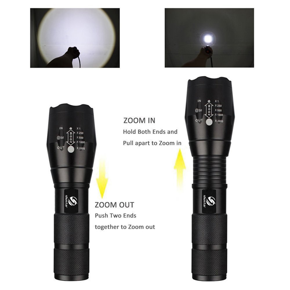 Super bright LED Flashlight Zoomable Torch 5 lighting modes Aluminum Alloy Camping Light Waterproof material