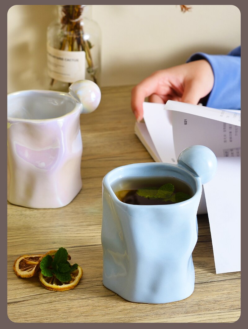 Irregular Mug Ceramic Coffee Cup Silver Pearl Macron Breakfast Cup Coffee Tazas Handmade Creative Water Cup Drinkware