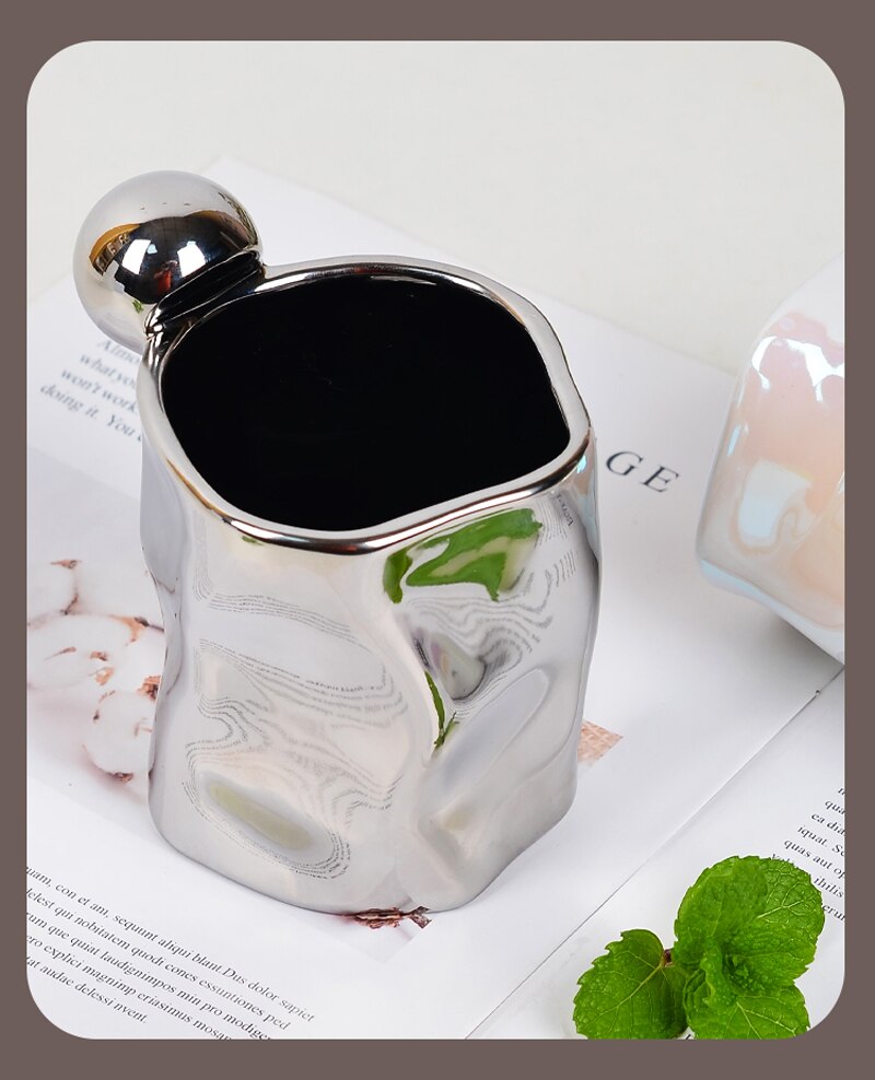 Irregular Mug Ceramic Coffee Cup Silver Pearl Macron Breakfast Cup Coffee Tazas Handmade Creative Water Cup Drinkware