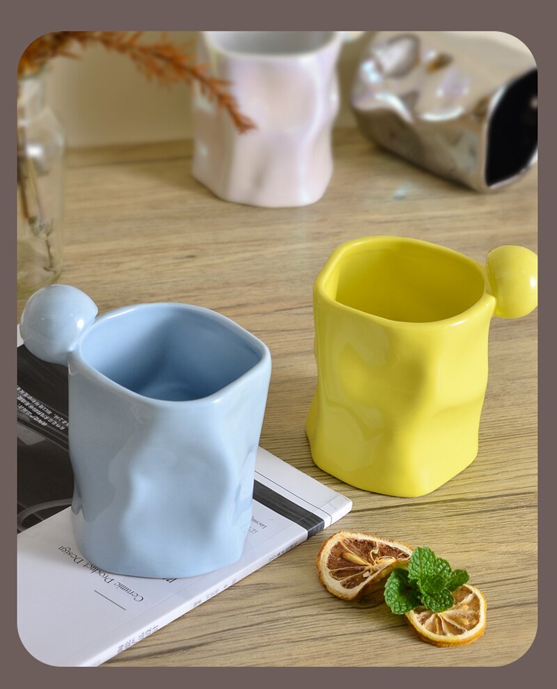 Irregular Mug Ceramic Coffee Cup Silver Pearl Macron Breakfast Cup Coffee Tazas Handmade Creative Water Cup Drinkware