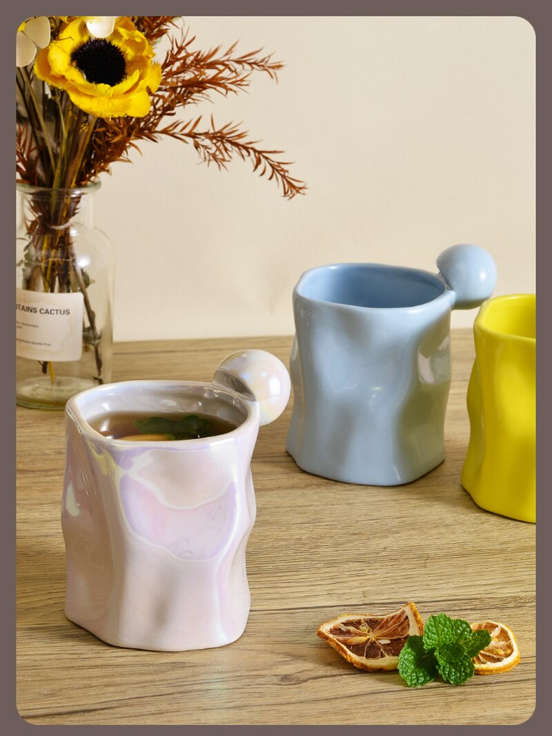 Irregular Mug Ceramic Coffee Cup Silver Pearl Macron Breakfast Cup Coffee Tazas Handmade Creative Water Cup Drinkware