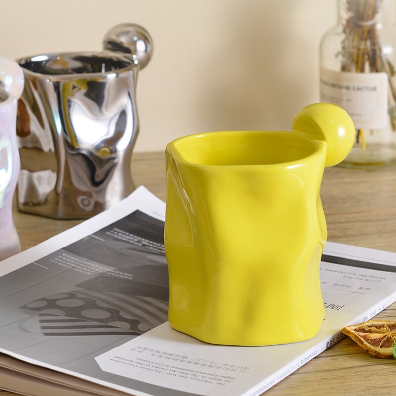 Irregular Mug Ceramic Coffee Cup Silver Pearl Macron Breakfast Cup Coffee Tazas Handmade Creative Water Cup Drinkware