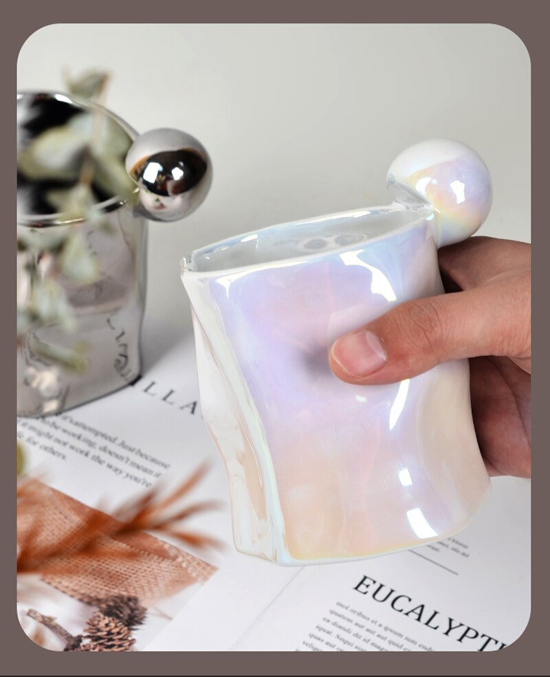 Irregular Mug Ceramic Coffee Cup Silver Pearl Macron Breakfast Cup Coffee Tazas Handmade Creative Water Cup Drinkware