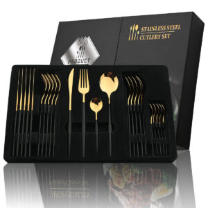 Stainless Steel Black Handle Golden Cutlery Set