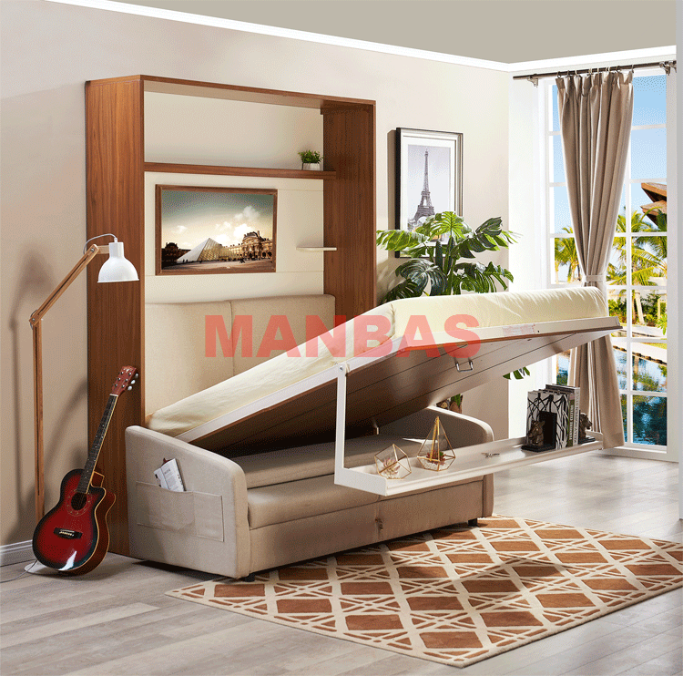 Linlamlim Electric Wall Bed Linen Fabric Sofa Foldable Bed Home Bedroom Furniture Queen Camas Rectangle Lit 2 Personnes+ Mattres