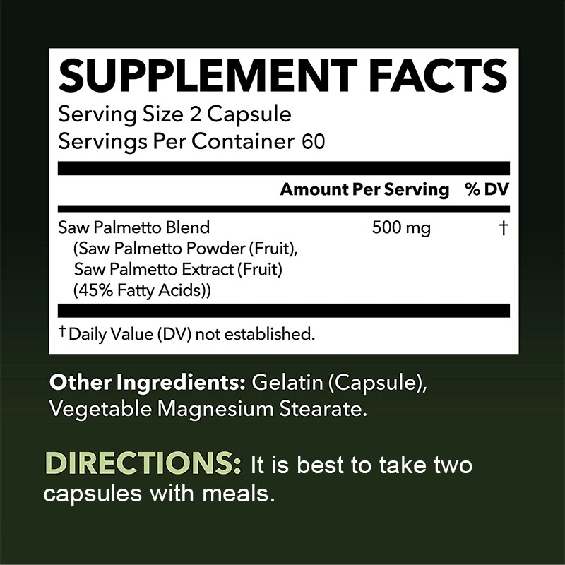 Saw Palmetto Supplement - Supports Prostate Health, Frequent Urination, Prevents Hair Loss, Pelvic Pain, and Bladder Disorders