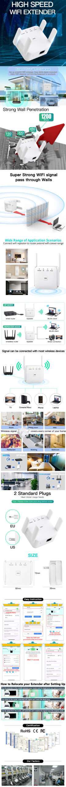 1200Mbps 5Ghz Wireless WiFi Repeater
