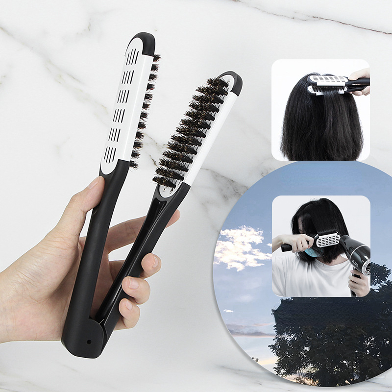 Hair Straightening Double Brushes V Shape Comb