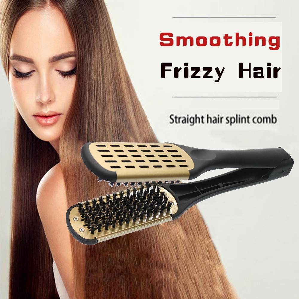 Hair Straightening Double Brushes V Shape Comb