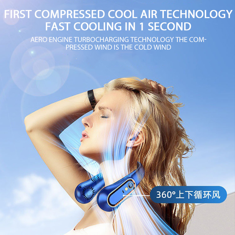 Hanging Neck Fan Digital Display Power Ventilador Bladeless Fan with Neckband Portable Mini Air Cooler USB Rechargeable Electric Fans