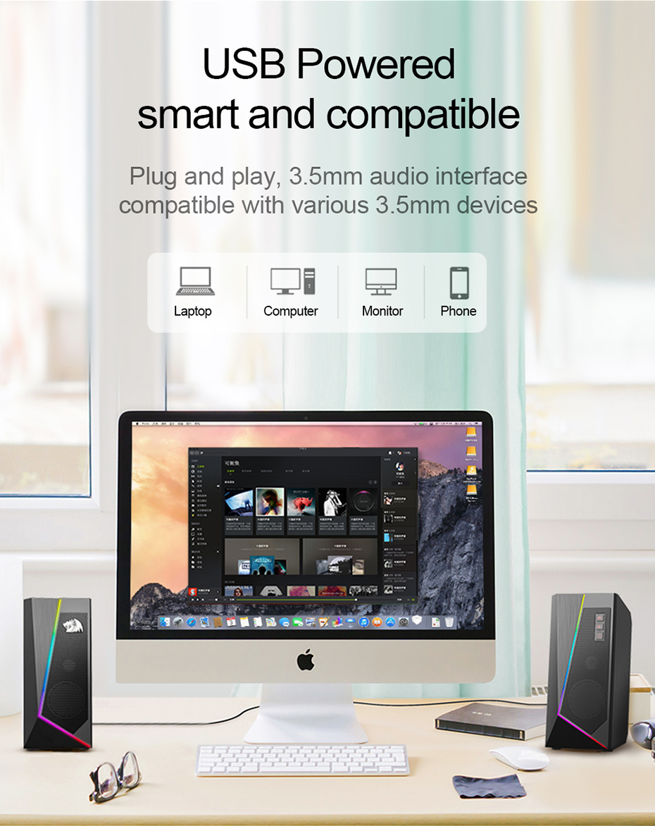 Stereo surround music RGB speakers for computer