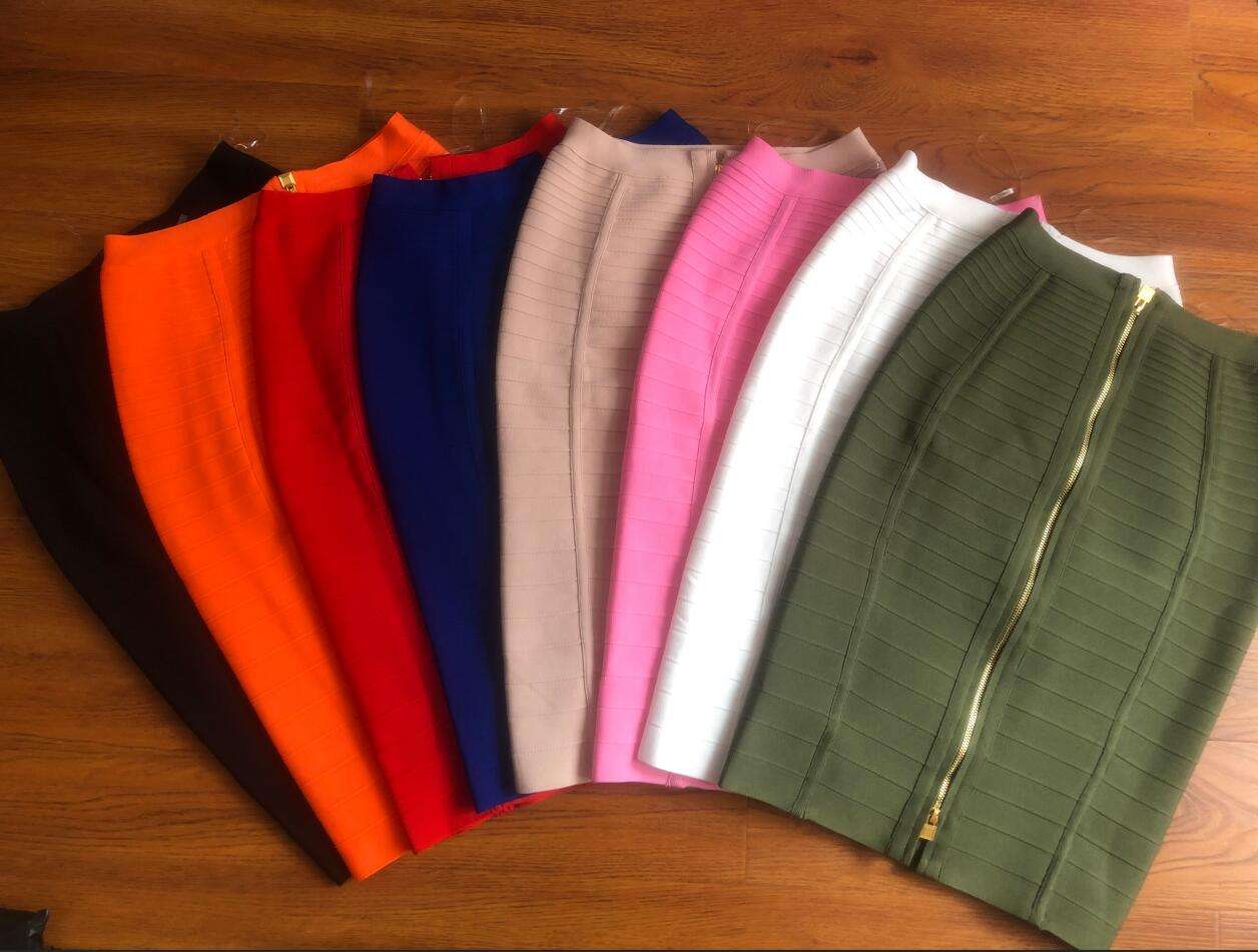 16 Colors XL XXL Sexy Solid Zipper Orange Blue Black Red White Pink Bandage Skirt Women Elastic Bodycon Summer Pencil Skirt 58cm