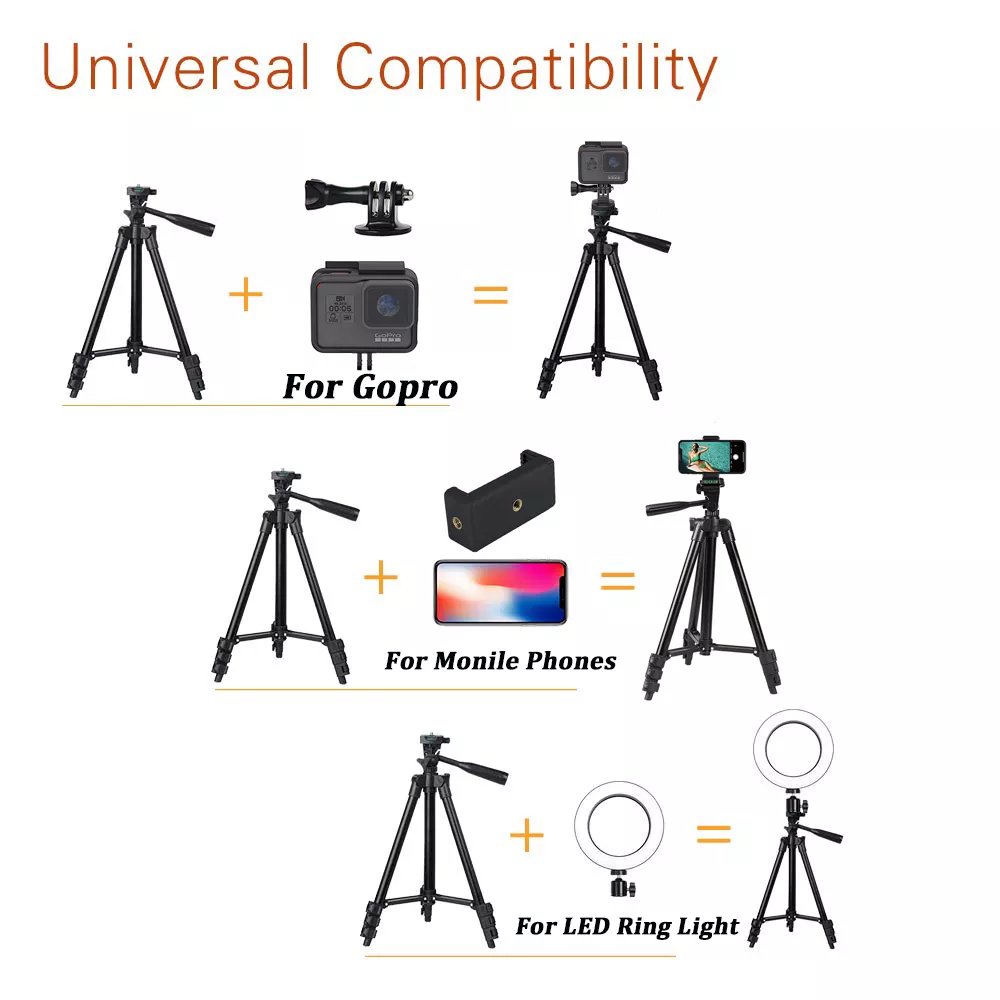 NA-3120 Phone Tripod Holder 40 Inch Universal Photography for Gopro iPhone Samsung Xiaomi Huawei Phone Aluminum Travel Tripod Par
