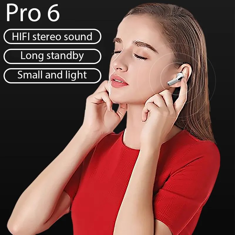 Original Pro 6 TWS Wireless Bluetooth Earphones Mini Fone Earphone Stereo Sport Headset for Xiaomi Android Earphones