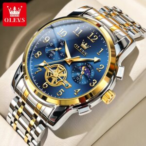 OLEVS orologi da uomo con volano inciso orologio al quarzo originale per uomo cronografo 24 ore Display fasi lunari impermeabile luminoso