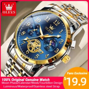 OLEVS 2903 Moon Phase Watch Men acciaio inossidabile Waterpoof luminoso Fashion Skeleton cronografo orologio da polso al quarzo per uomo nuovo