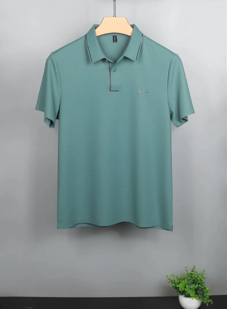 Luxury summer new ice silk polo traspirante da uomo manica corta high-end squisita lettera ricamo casual risvolto t-shirt