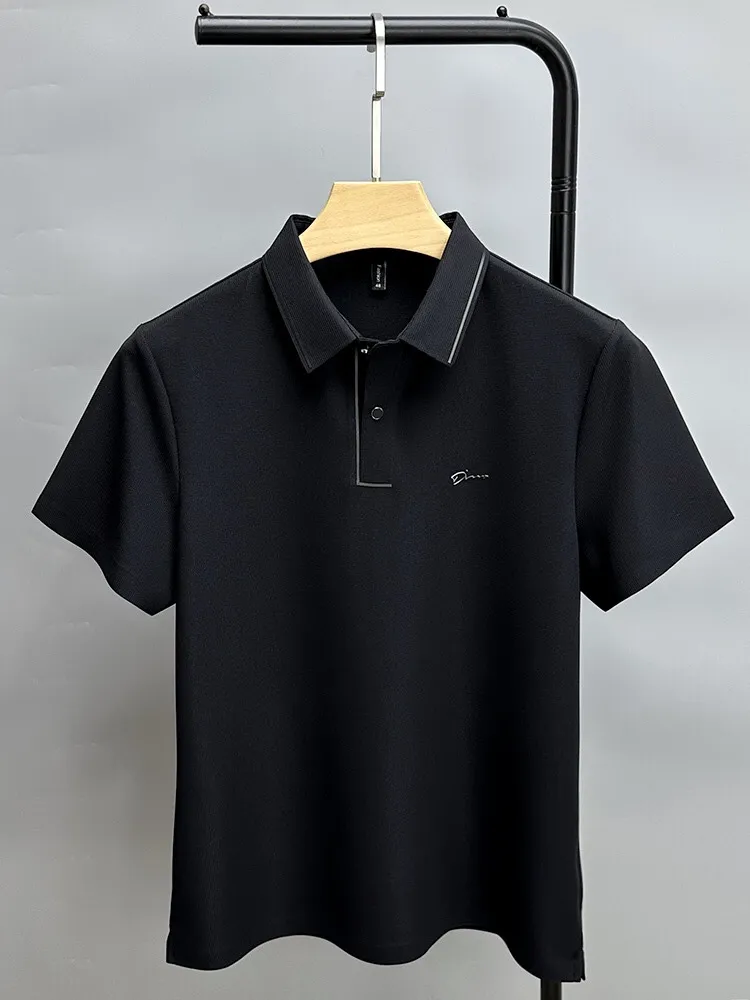 Luxury summer new ice silk polo traspirante da uomo manica corta high-end squisita lettera ricamo casual risvolto t-shirt