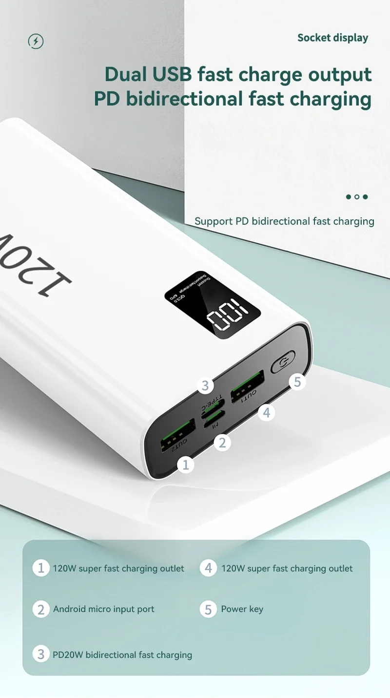 Xiaomi 120W Super Fast Charging Power Bank 30000mAh Power Bank compatto aggiornato Power Bank portatile per viaggi e campeggio