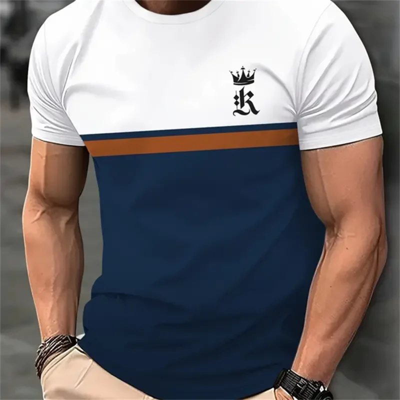 Maglietta divertente con motivo a lettera 3D per uomo T-Shirt con stampa a righe moda estate vendita calda magliette a maniche corte T-Shirt allentate con scollo a o Casual