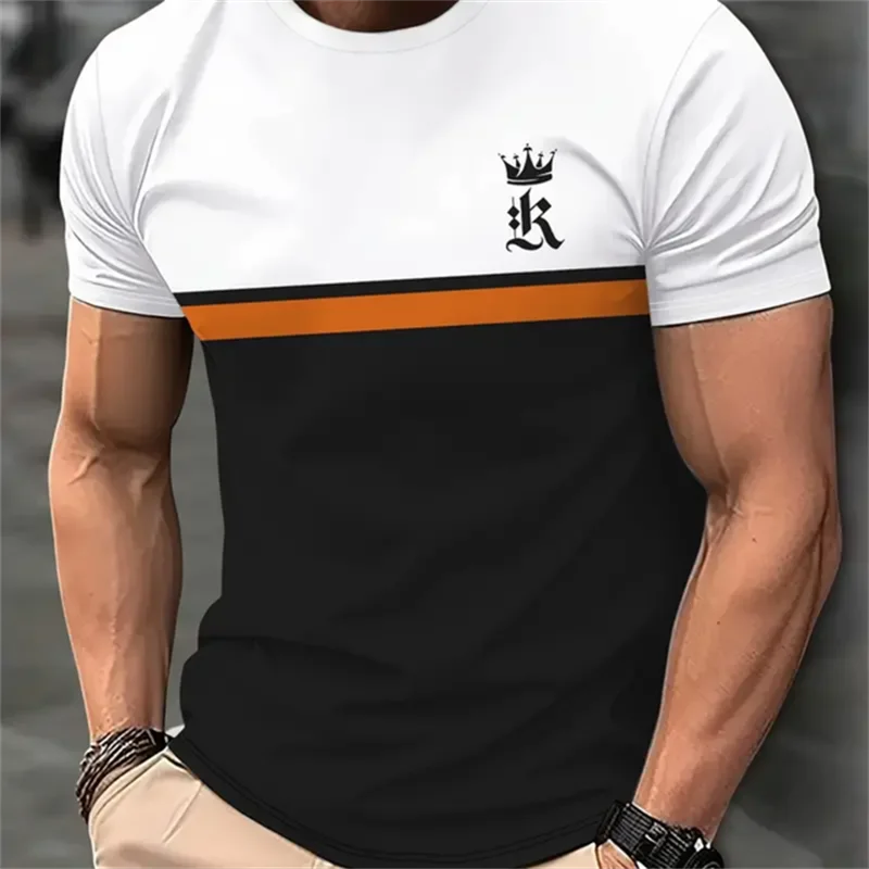 Maglietta divertente con motivo a lettera 3D per uomo T-Shirt con stampa a righe moda estate vendita calda magliette a maniche corte T-Shirt allentate con scollo a o Casual
