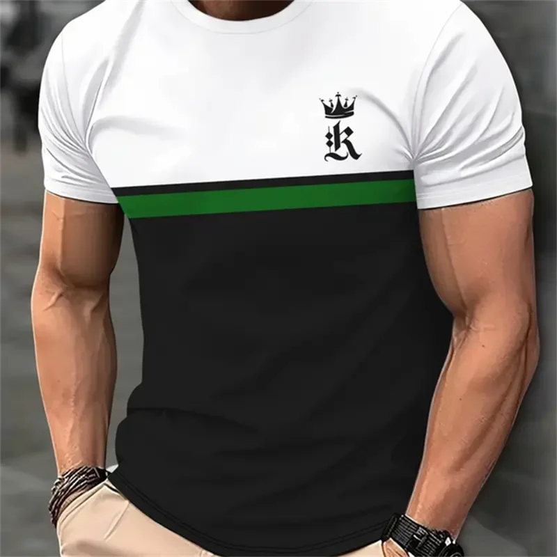 Maglietta divertente con motivo a lettera 3D per uomo T-Shirt con stampa a righe moda estate vendita calda magliette a maniche corte T-Shirt allentate con scollo a o Casual