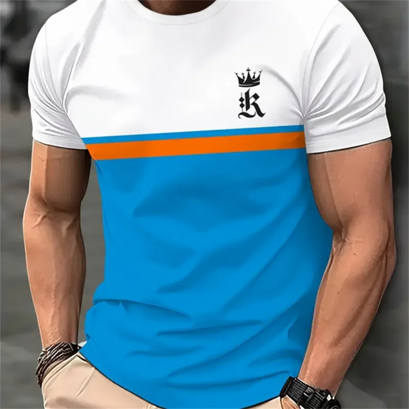 Maglietta divertente con motivo a lettera 3D per uomo T-Shirt con stampa a righe moda estate vendita calda magliette a maniche corte T-Shirt allentate con scollo a o Casual