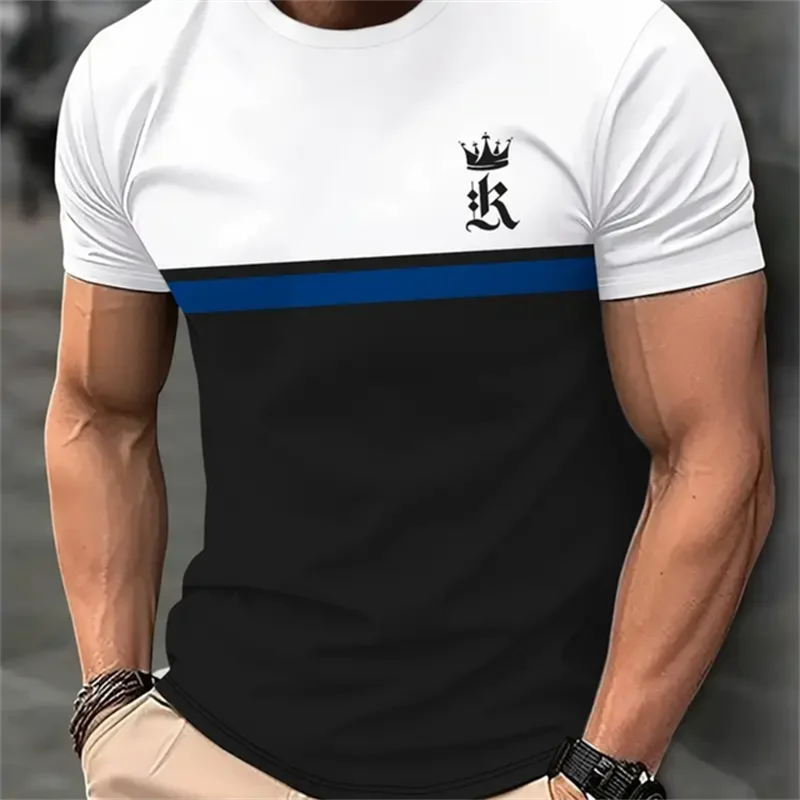 Maglietta divertente con motivo a lettera 3D per uomo T-Shirt con stampa a righe moda estate vendita calda magliette a maniche corte T-Shirt allentate con scollo a o Casual