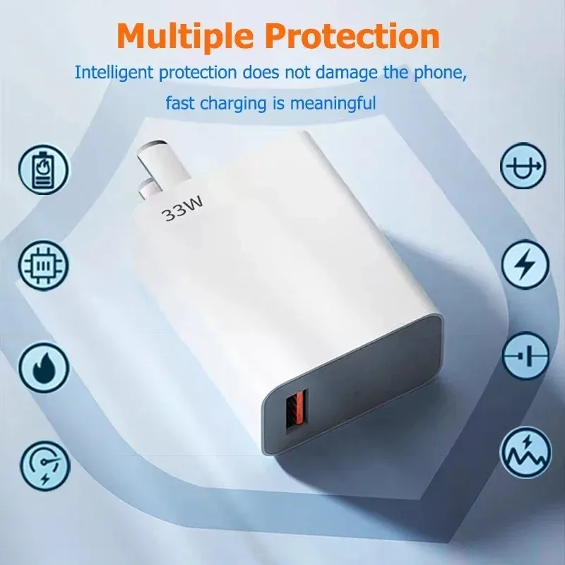 Xiaomi 33W USB Fast Charger Mobile Phone Charger Adapter QC 3.0 Quick Charging 6A USB Type C Cable For Samsung Xiaomi Huawei