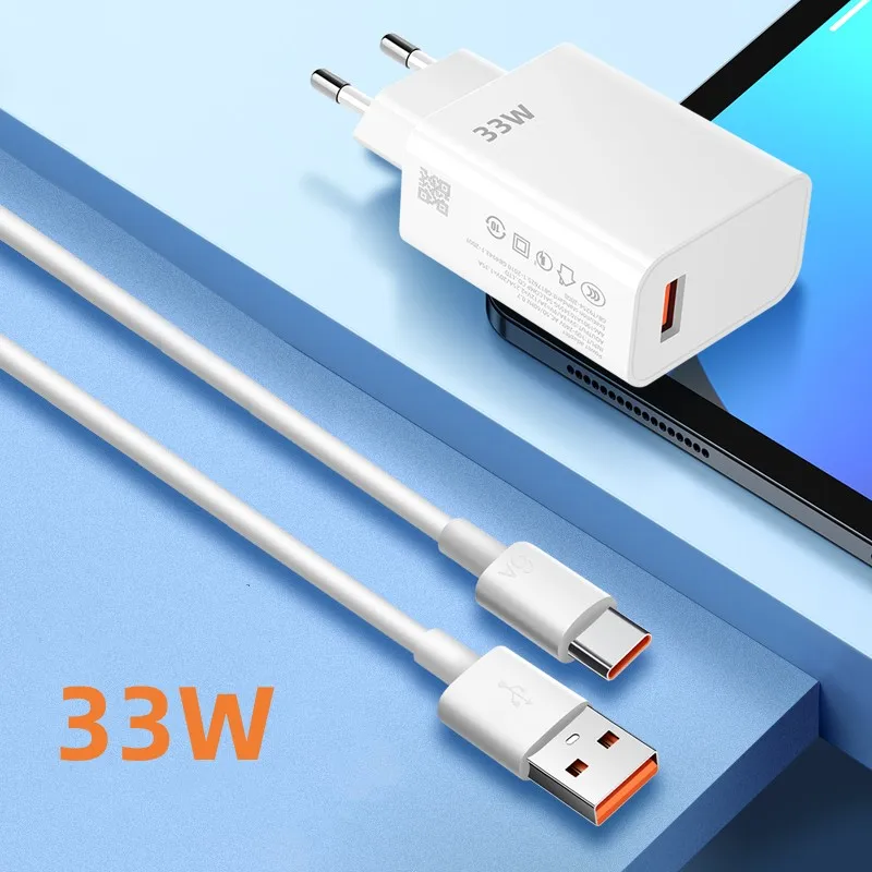 Xiaomi 33W USB Fast Charger Mobile Phone Charger Adapter QC 3.0 Quick Charging 6A USB Type C Cable For Samsung Xiaomi Huawei
