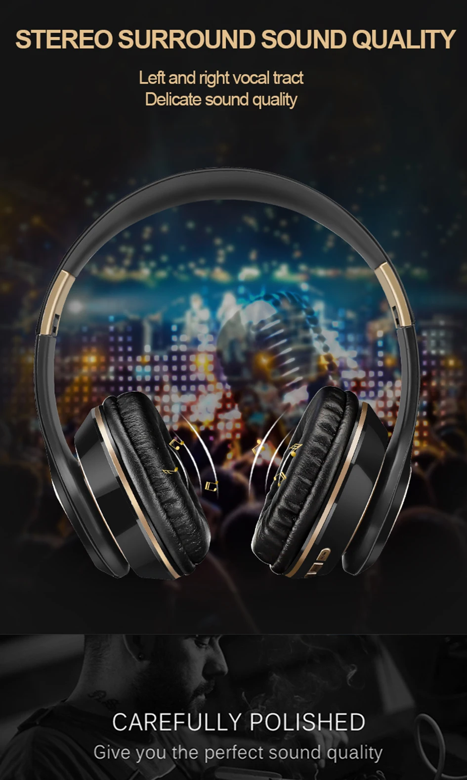 Foldable Sport Earphone HiFi Headset Wireless Headphones Bluetooth Music Headset Over Ear Bass Earphone With Mic Support TF Card