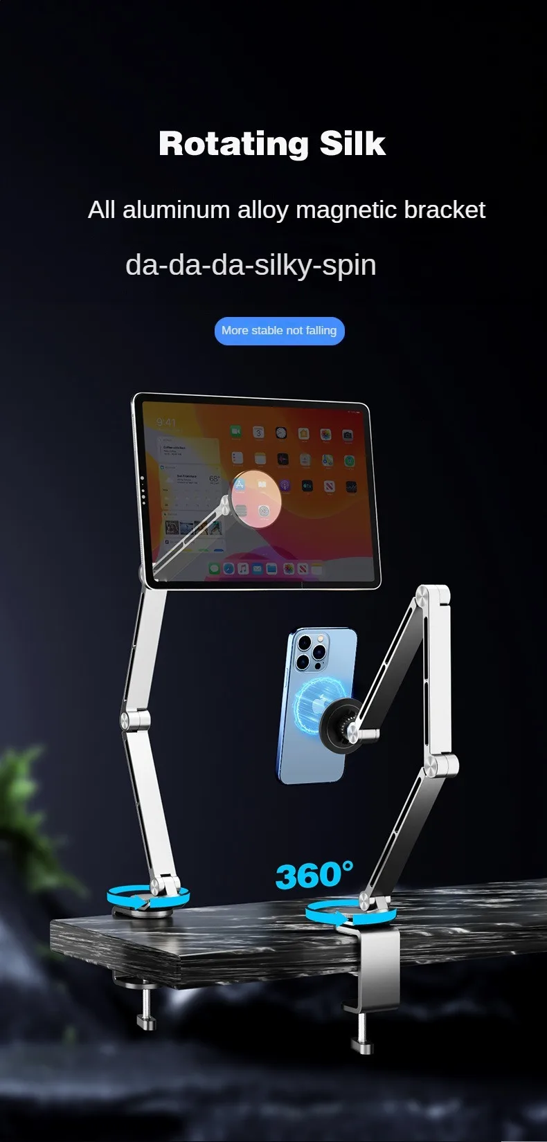 Dktop Magnetic Tablet Phone Stand Magnetic Phone Adjustable Boom Arm Stand Suitable for iPad Lazy Folding Aluminum Alloy holders