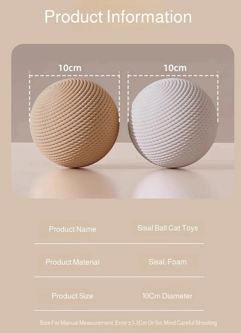 8/10CM Interactive Sisal Cat Scratching Ball Toy For Kitten Teeth Cleaning Anti Bite Cat Ball Sounding Toy Pet Supplies