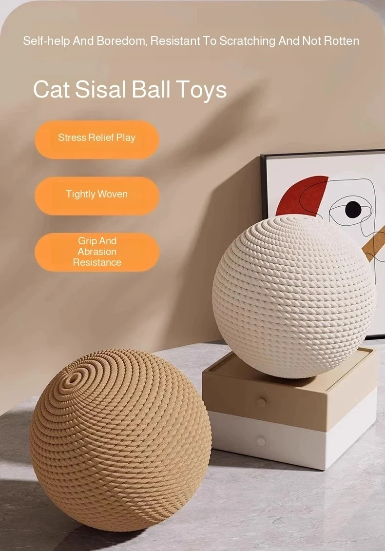 8/10CM Interactive Sisal Cat Scratching Ball Toy For Kitten Teeth Cleaning Anti Bite Cat Ball Sounding Toy Pet Supplies