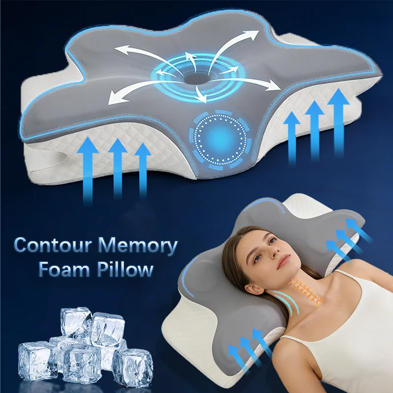 Memory Foam Pillow Cervical Pillow Neck Pain Relief Contour Ergonomic Orthopedic Neck Support for Side Back Stomach Sleeper Gift