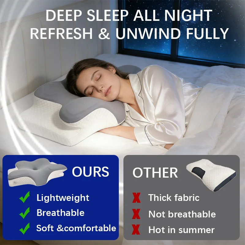 Memory Foam Pillow Cervical Pillow Neck Pain Relief Contour Ergonomic Orthopedic Neck Support for Side Back Stomach Sleeper Gift