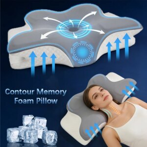 Memory Foam Pillow Cervical Pillow Neck Pain Relief Contour Ergonomic Orthopedic Neck Support for Side Back Stomach Sleeper Gift