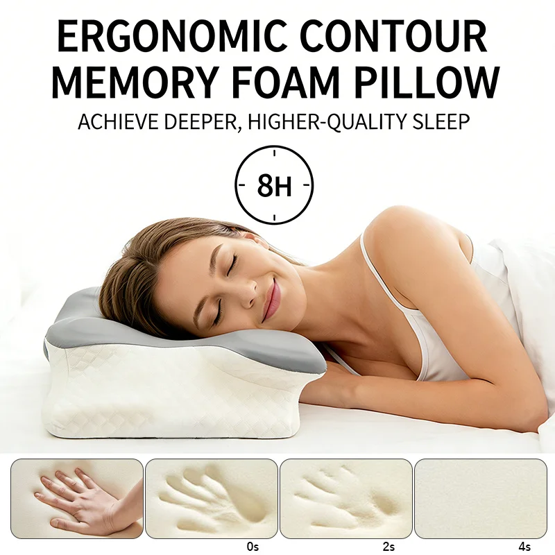 Memory Foam Pillow Cervical Pillow Neck Pain Relief Contour Ergonomic Orthopedic Neck Support for Side Back Stomach Sleeper Gift