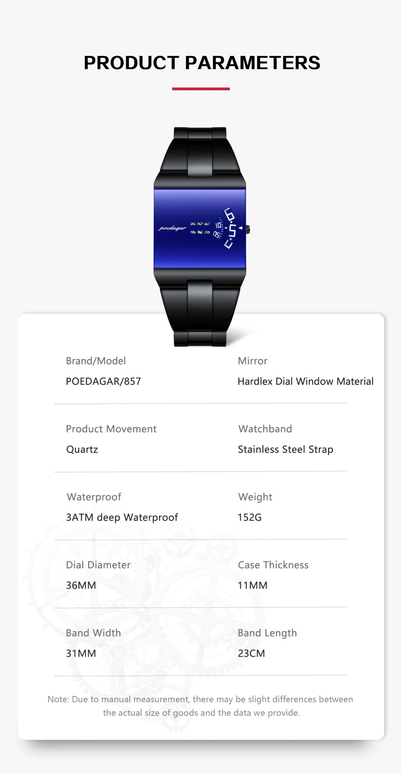 POEDAGAR Top Rectangle Original Men Watch Waterproof Fashion Man Wristwatch Stainless Steel Quartz Sport Men's Watches+Box Reloj